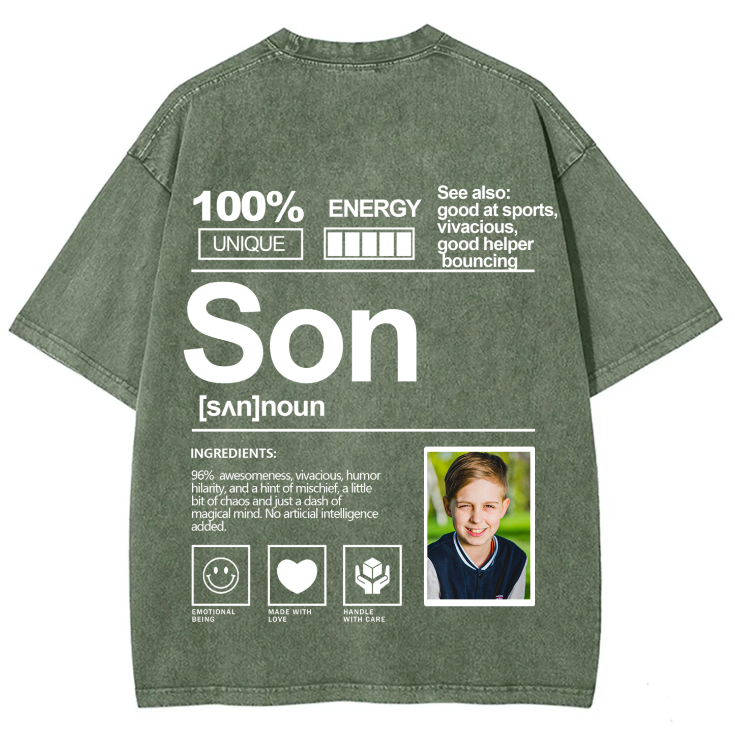Addcustom Photo Son Washed T-Shirt