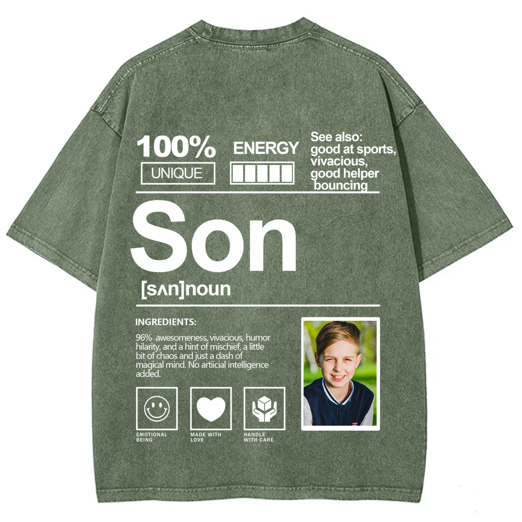 Addcustom Photo Son Washed T-Shirt