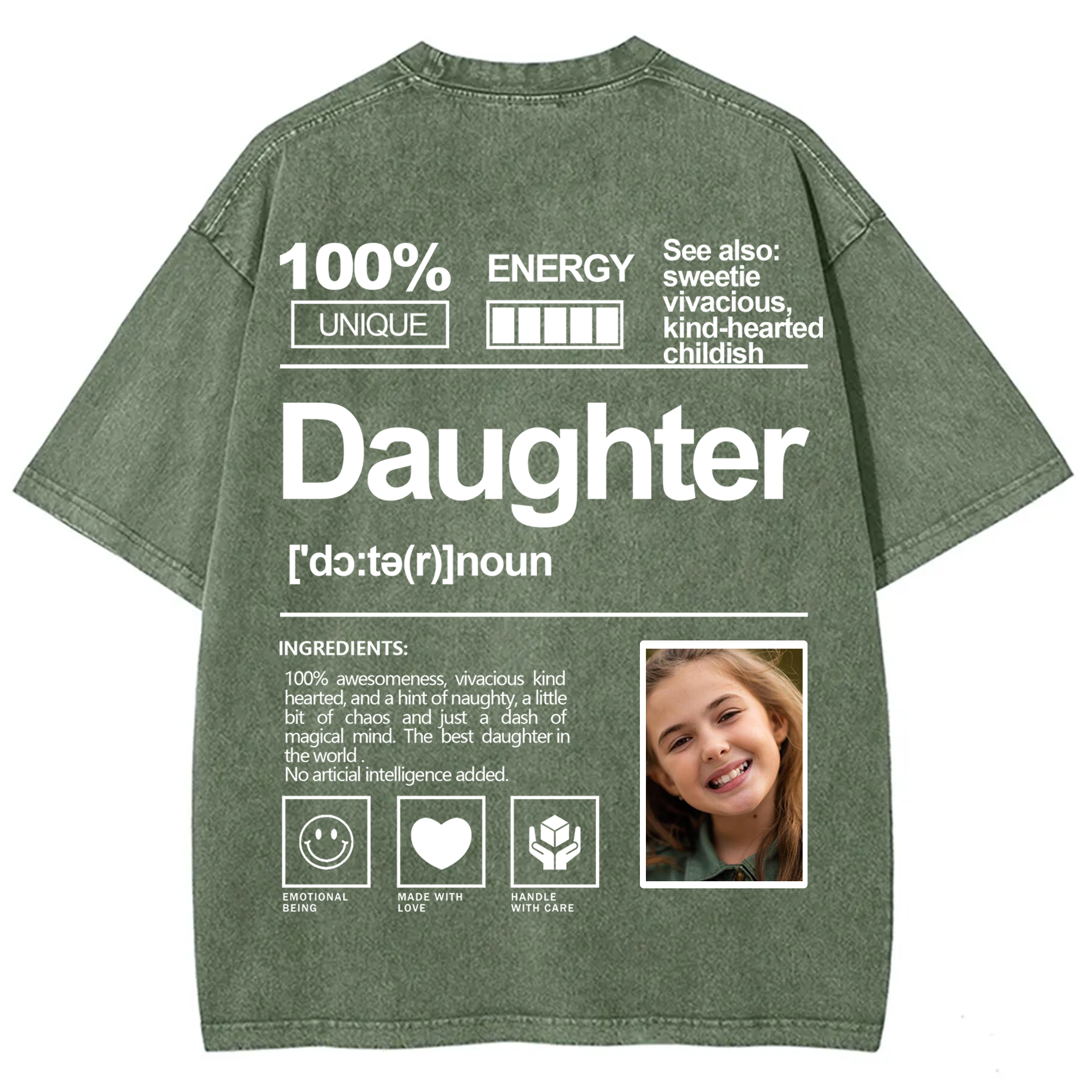 Addcustom Photo Daughter Washed T-Shirt