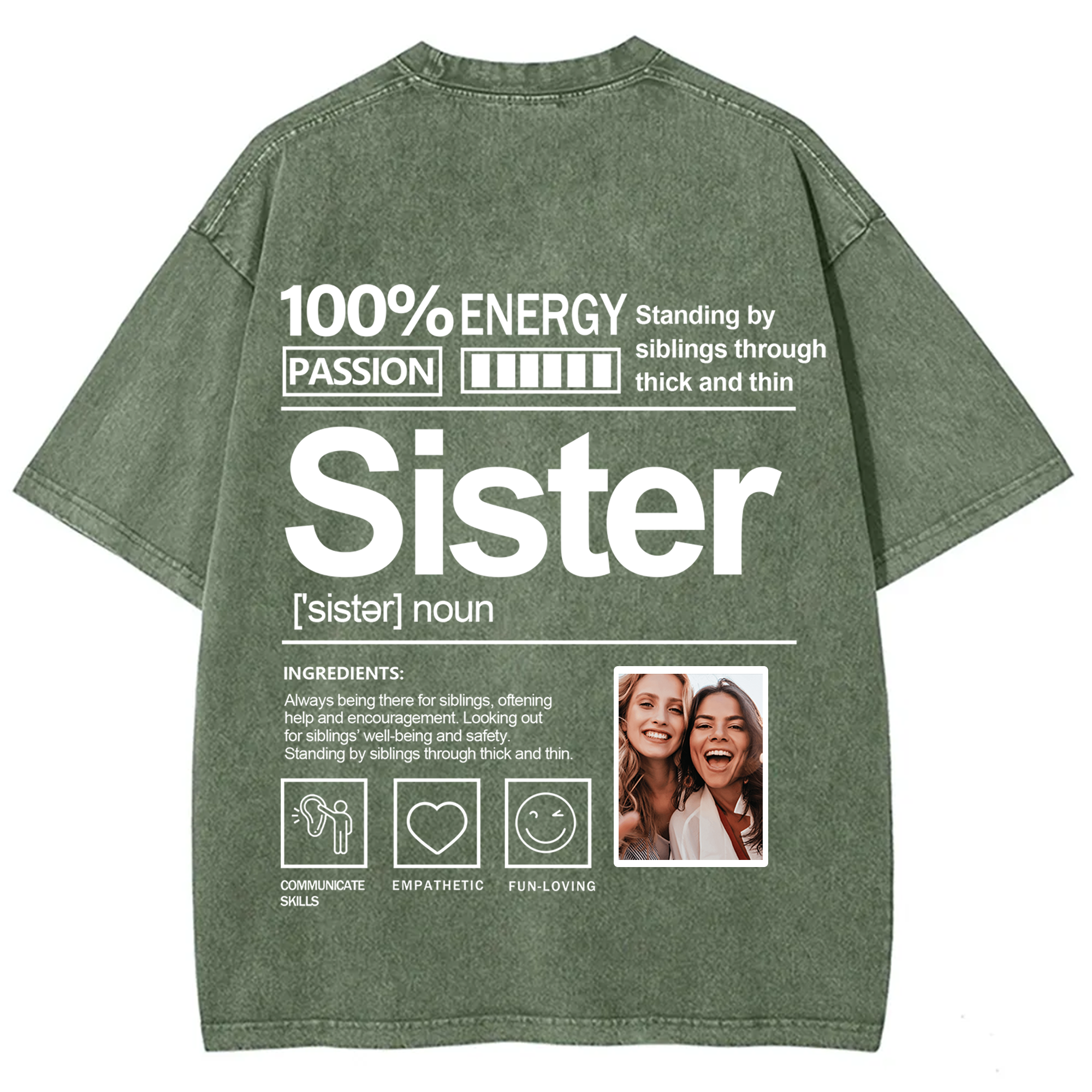 Addcustom Photo Sister Washed T-Shirt