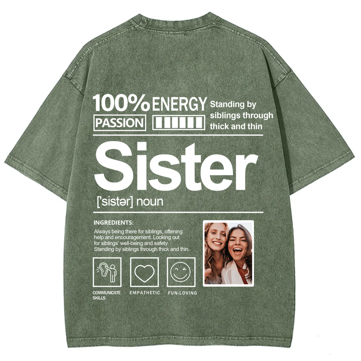Addcustom Photo Sister Washed T-Shirt