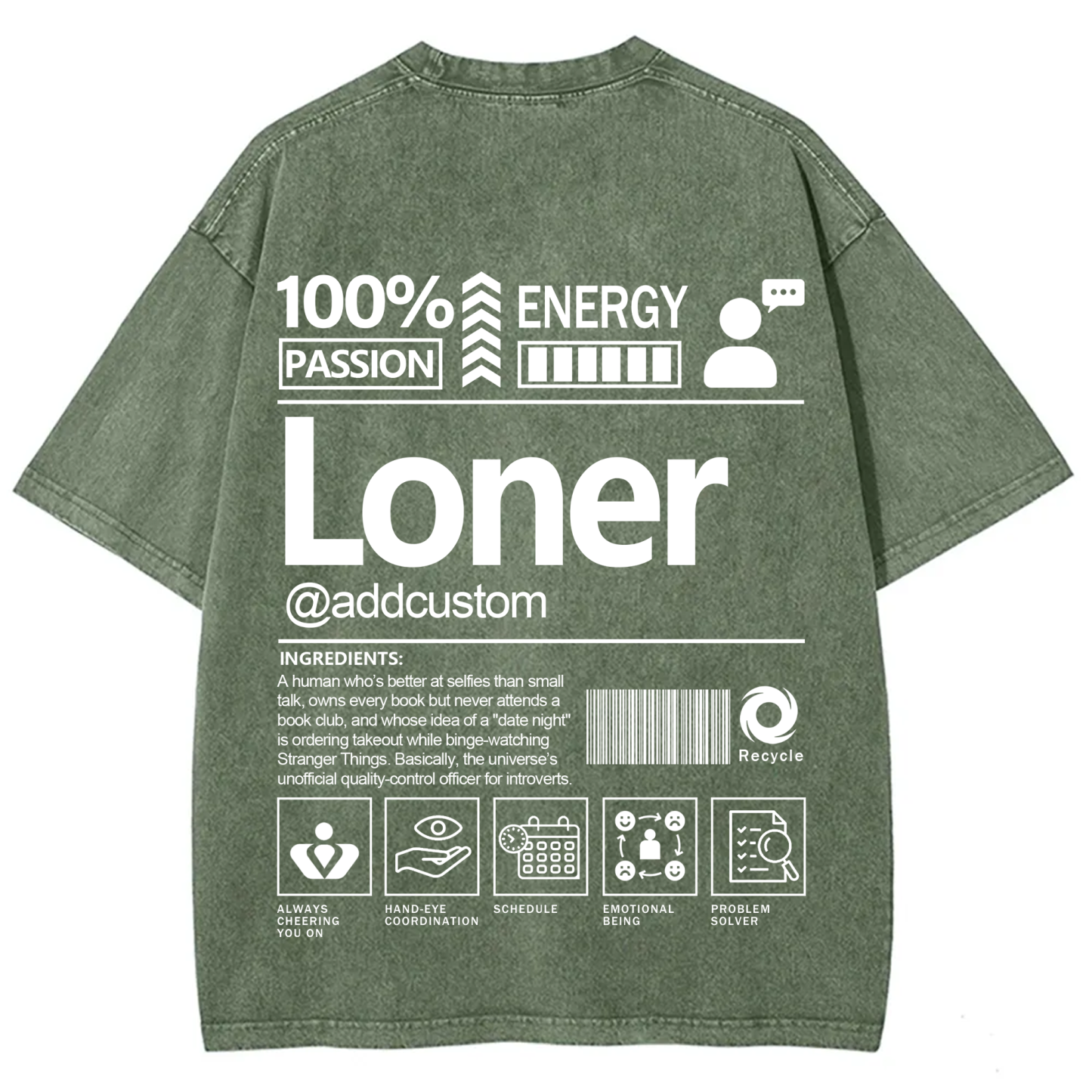Loner  Addcustom Unisex Fit Washed T-Shirt