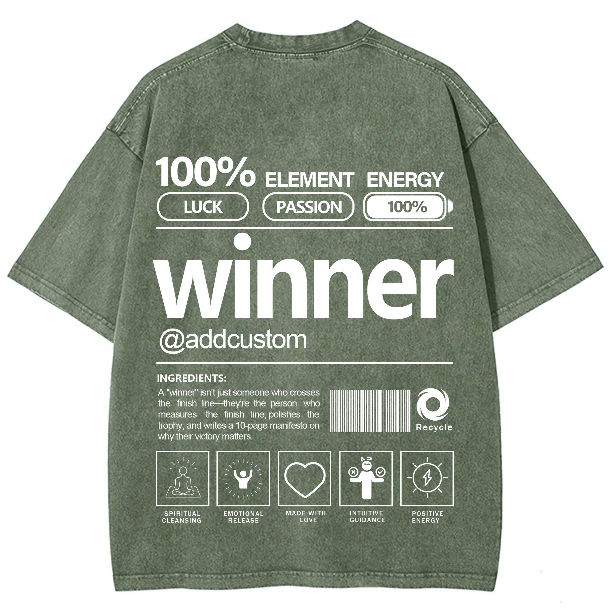 Winner Addcustom Unisex Fit Washed T-Shirt