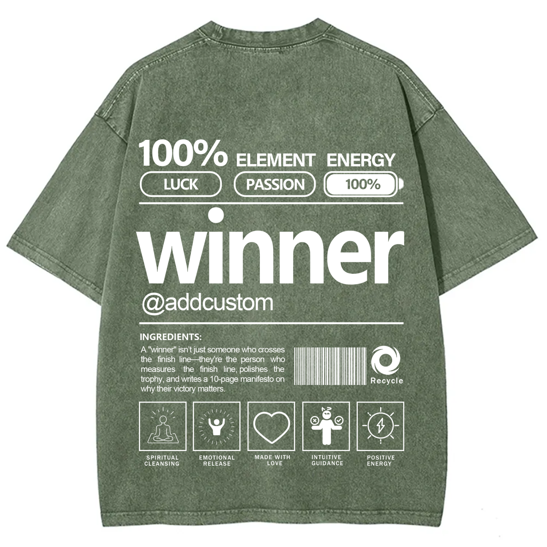Winner Addcustom Unisex Fit Washed T-Shirt