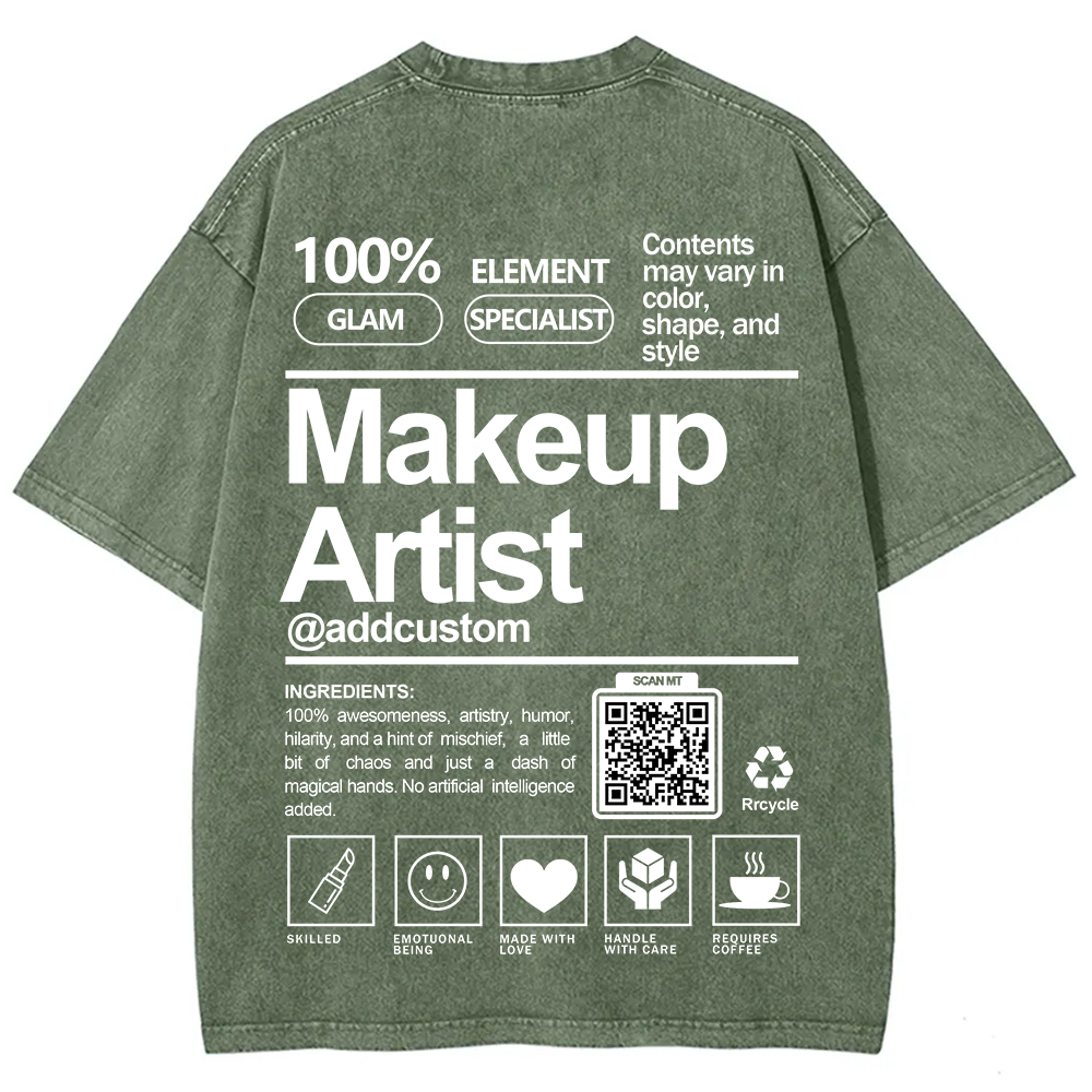 Wearishow Makeup Artist Addcustom QR Code Unisex Fit Washed T-Shirt