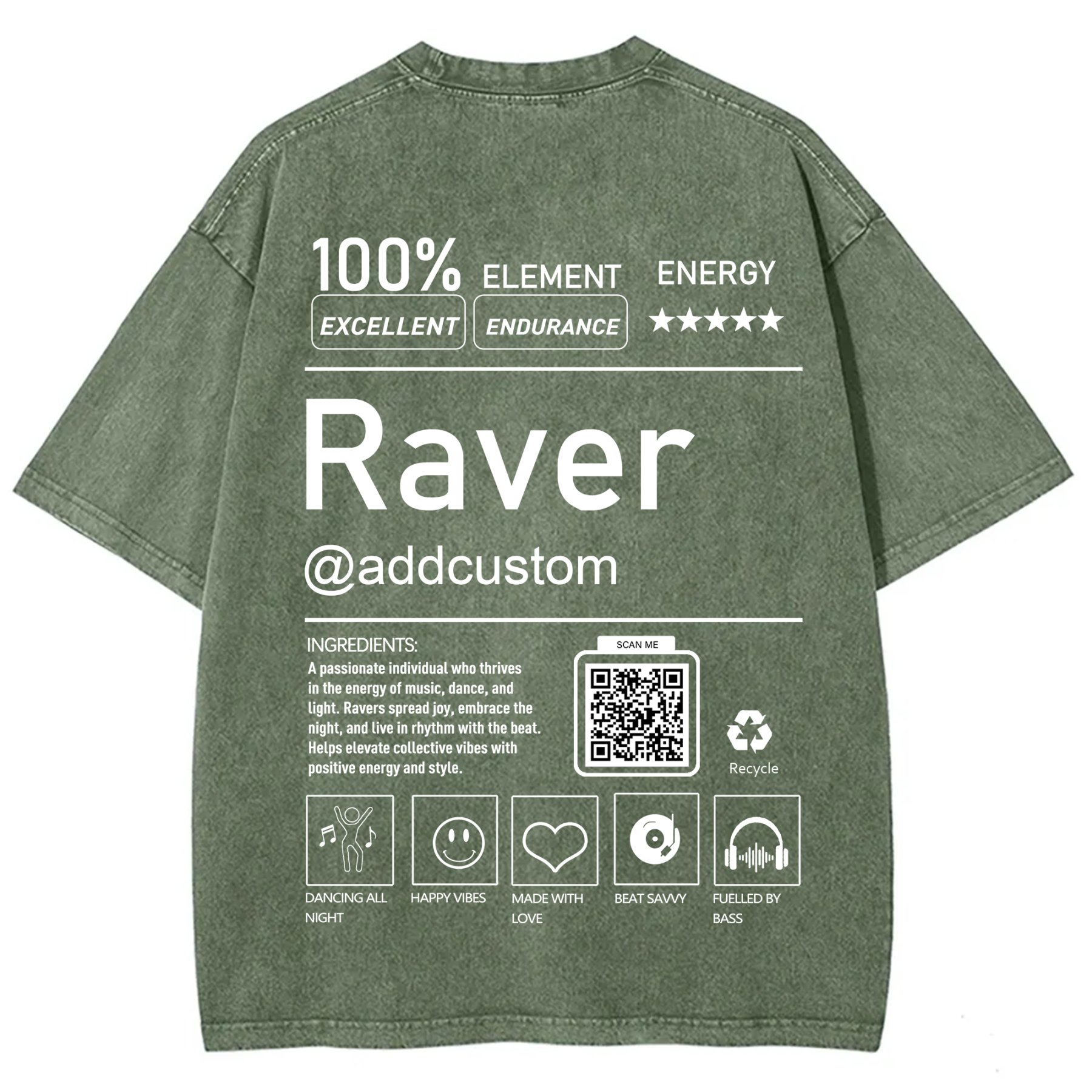 Addcustom QR Code Raver Unisex Fit Washed T-Shirt wearishow