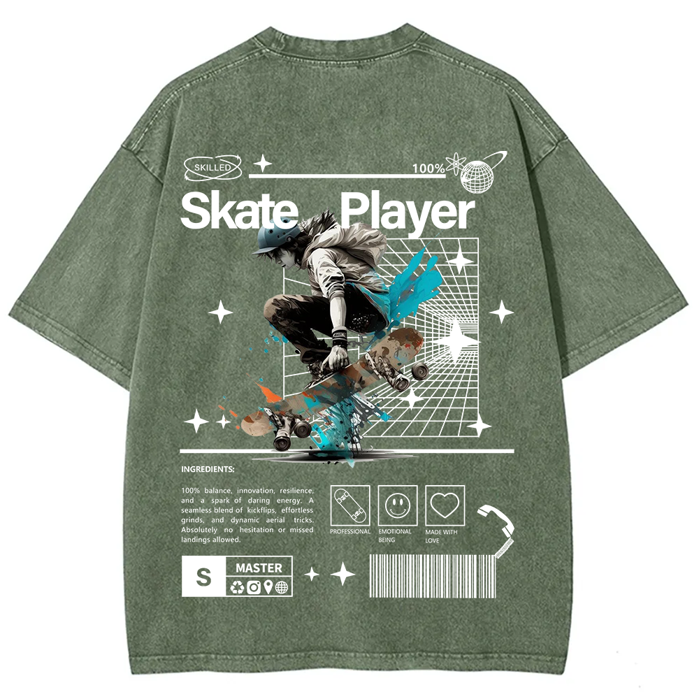 Skate Player  Unisex Fit Washed T-Shirt