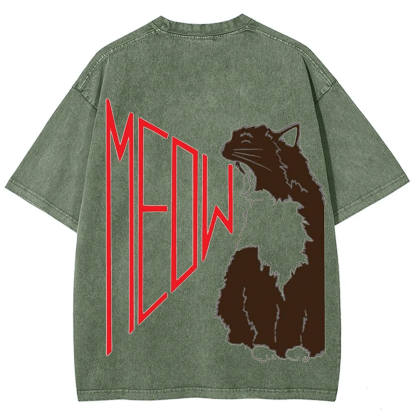 Meow Cat Print Casual  T-Shirt
