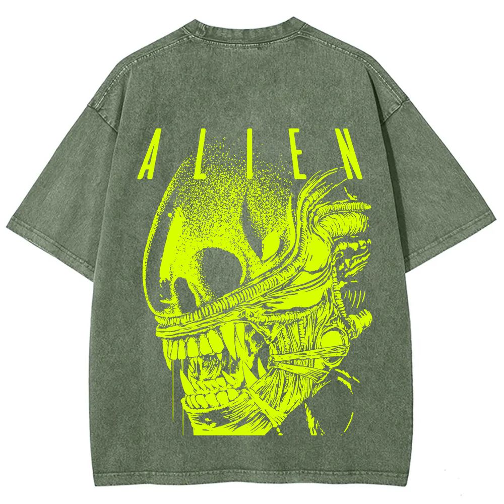 Unisex Vintage Washed Alien Movie Poster Prin T-Shirt