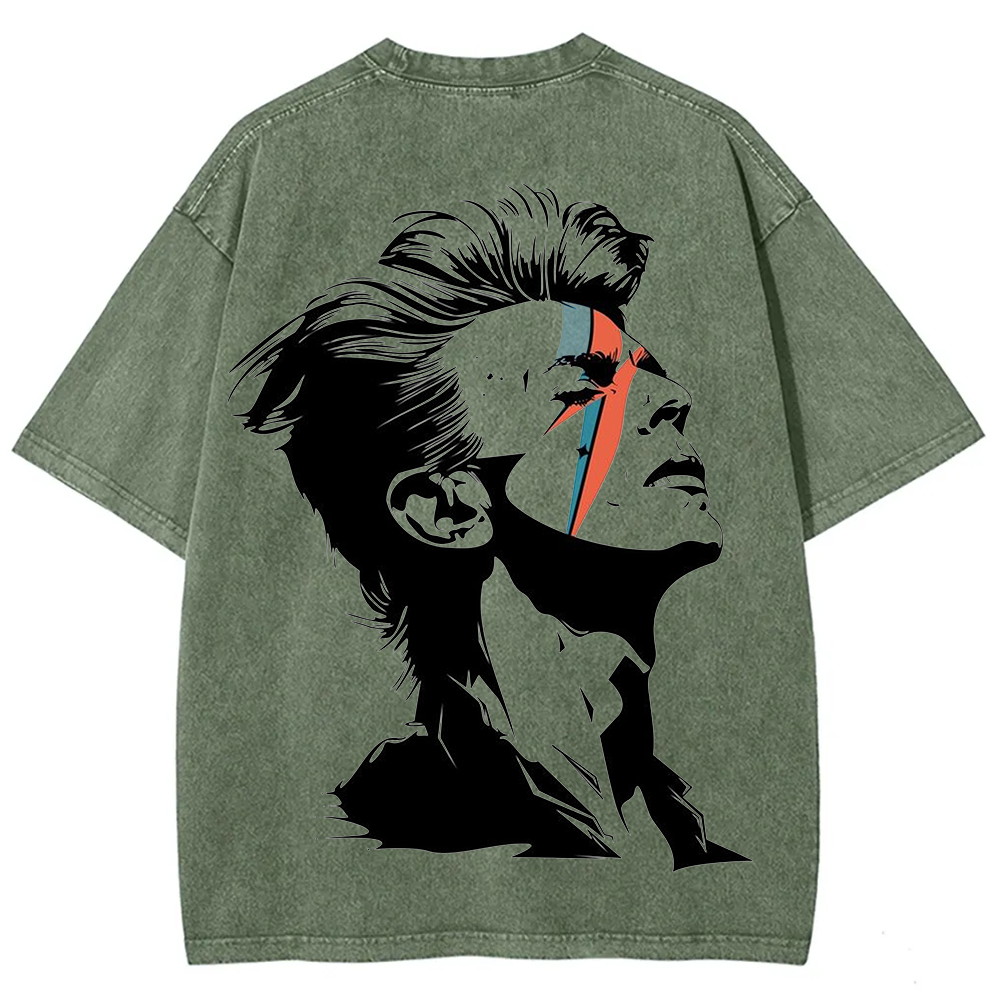 Unisex Vintage Washed David Bowie Aladdin Sane Singer T-Shirt