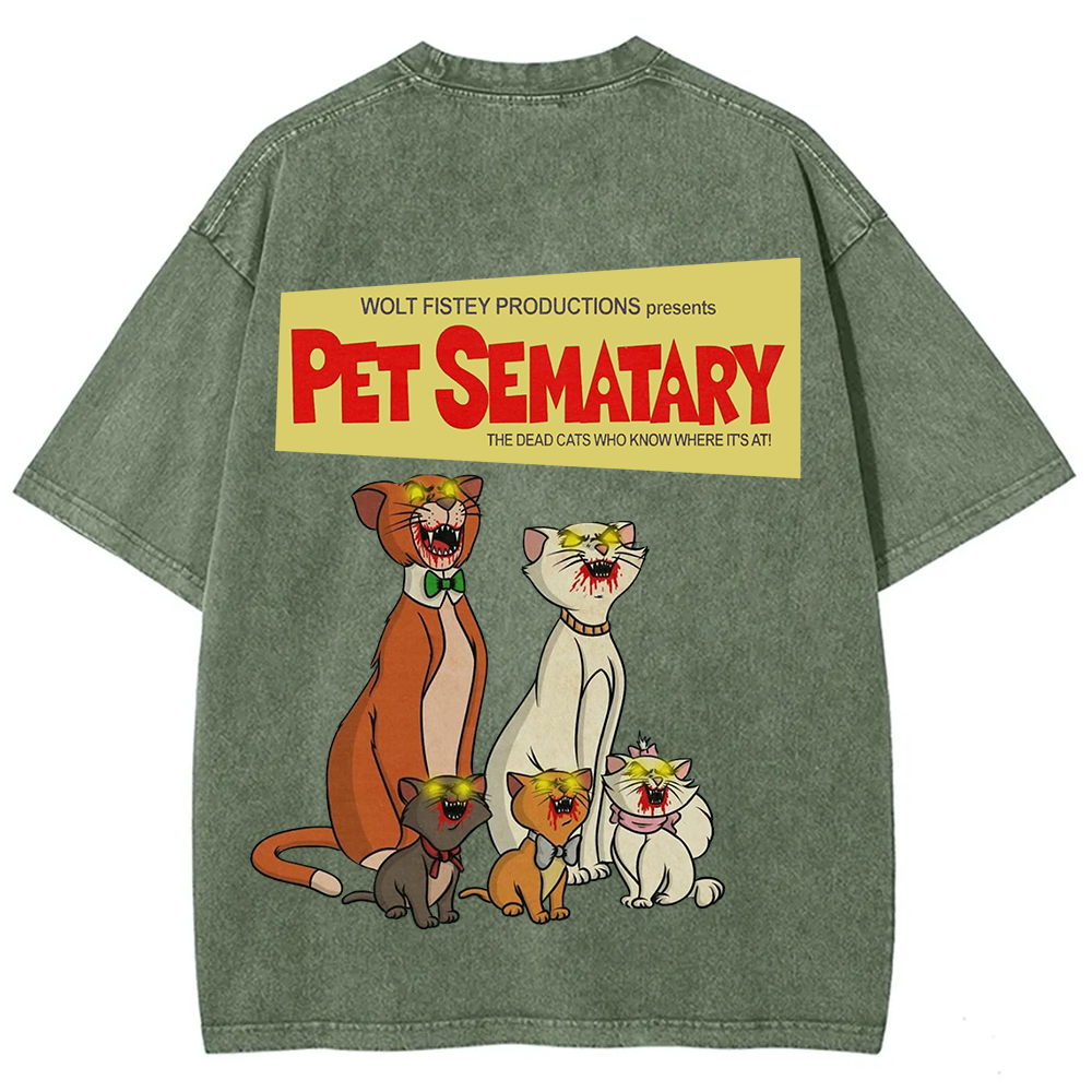 Unisex Vintage Halloween Zombie Cat Pet Sematary Art Print T-shirt
