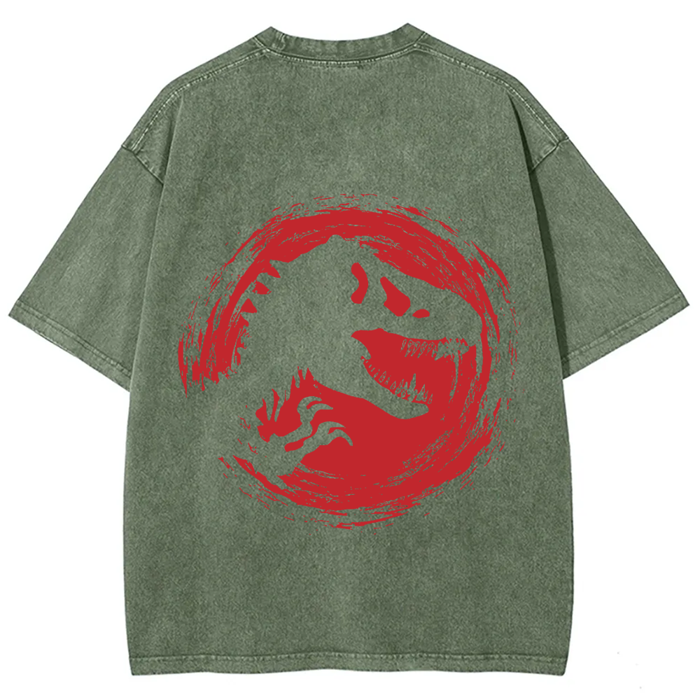 Unisex Vintage Washed Jurassic World Red Logo T-shirt