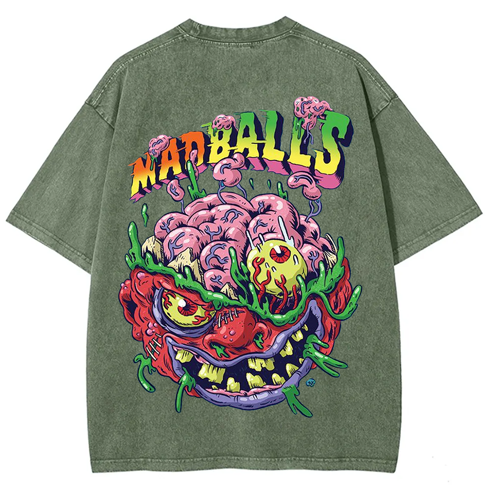 Unisex Blue Madballs Zombie Weird Print Casual  T-shirt