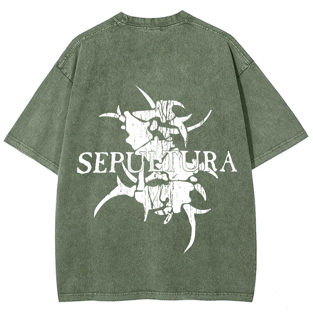 Unisex Vintage Washed Sepultura Heavy Metal Band T-shirt