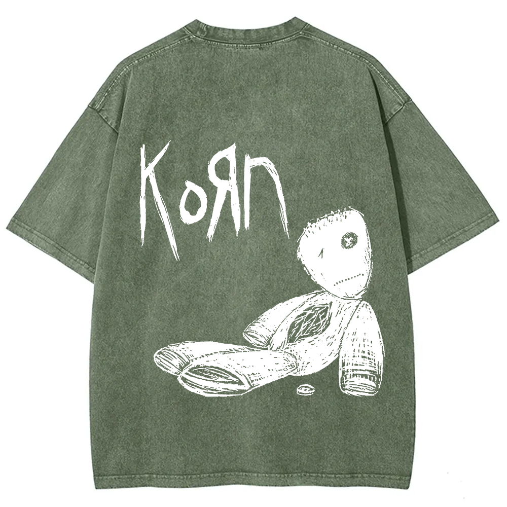 Unisex Vintage Washed Korn Metal Band  T-Shirt