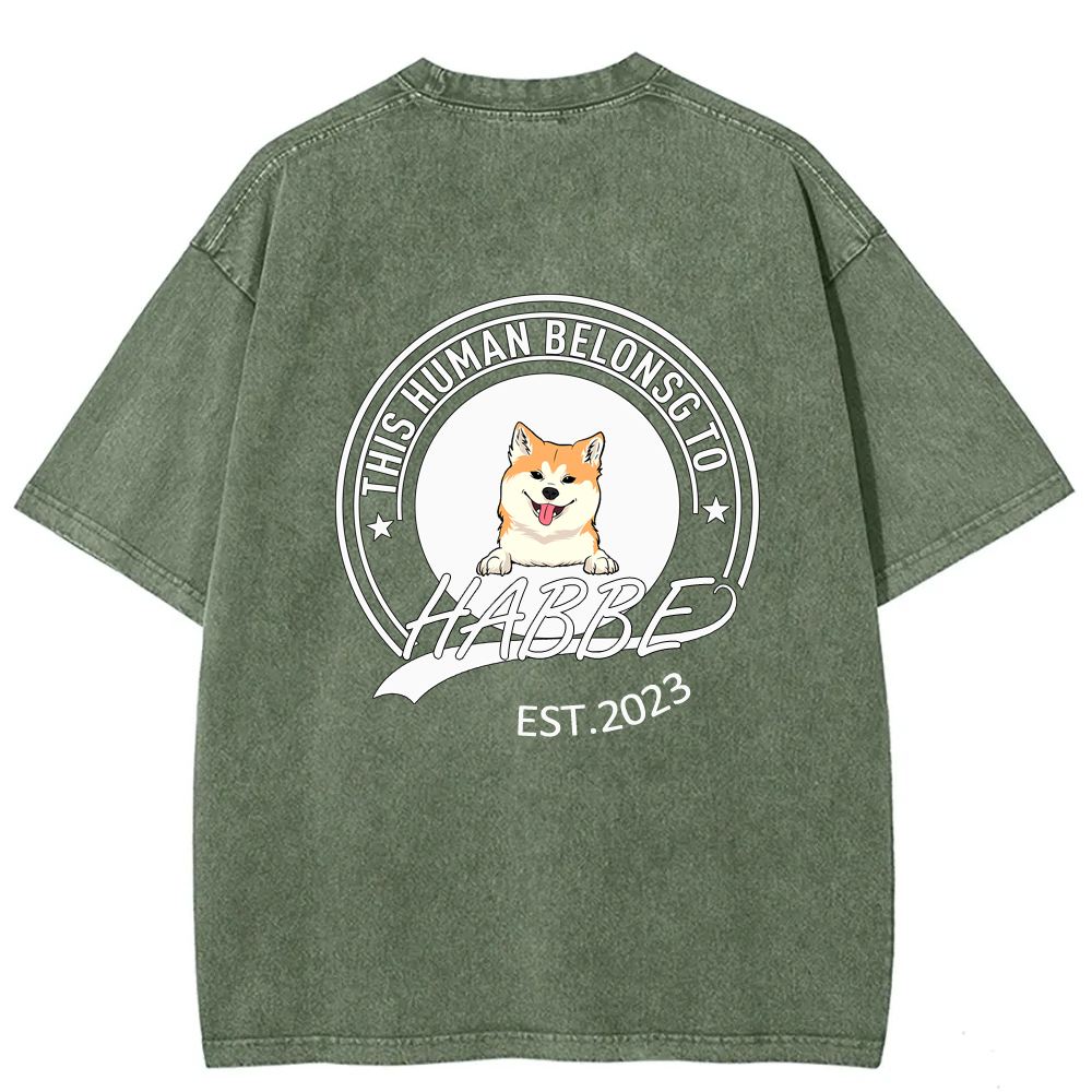 Wearishow -This Human Belongs To - Personalized Custom  WashedT-shirt
