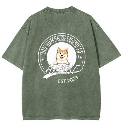 Wearishow -This Human Belongs To - Personalized Custom  WashedT-shirt