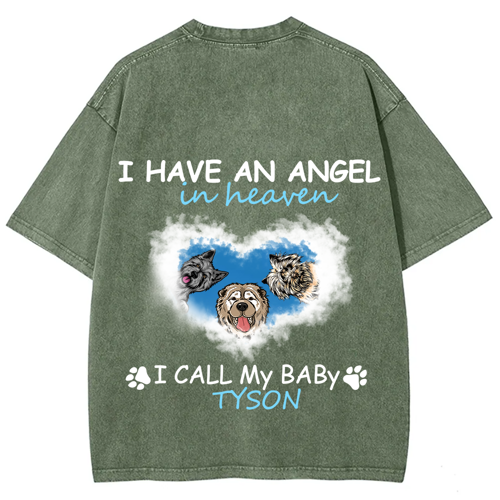 Have An Angel In Heaven - Personalized Custom Unisex Fit Washed T-Shirt wearishow