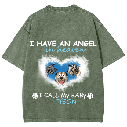 Have An Angel In Heaven - Personalized Custom Unisex Fit Washed T-Shirt wearishow