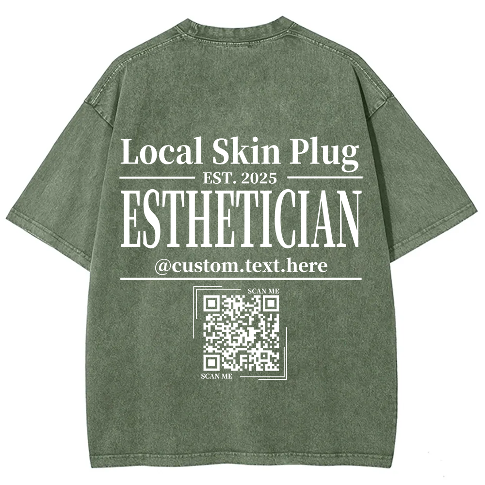 Esthetician Addcustom QR Code Name Unisex Fit Washed T-Shirt