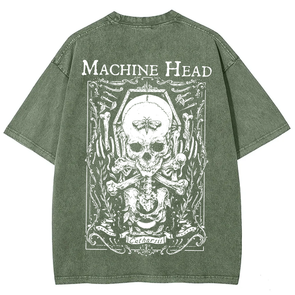 Unisex Vintage Washed Machine Head Band Heavy Meta t-Shirt