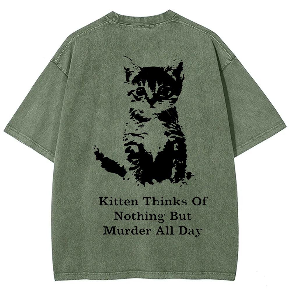 Kitten Thinks Of Nothing But Murder All Day Washed t-Shirt