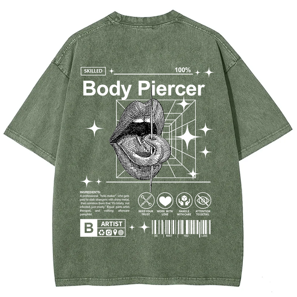 Body Piercer Casual Unisex Fit Washed T-Shirt