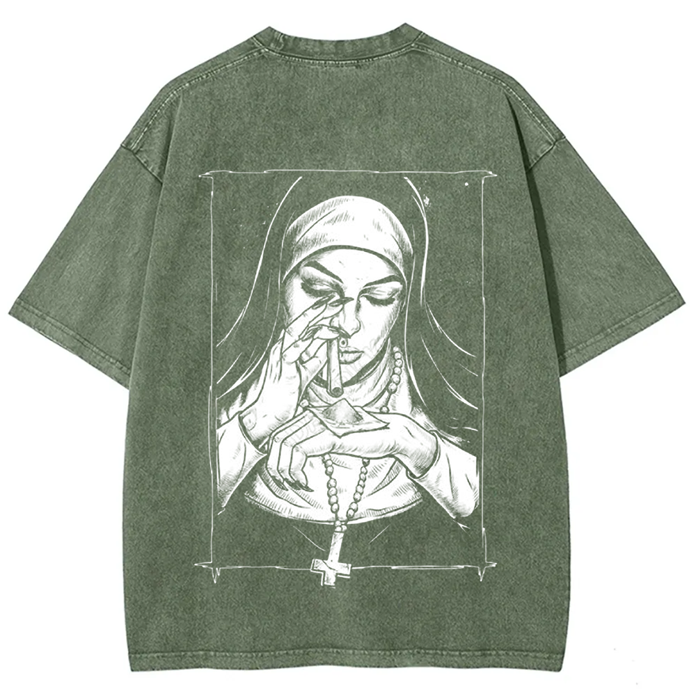 Unisex Vintage Washed  Evil Nun art t-Shirt