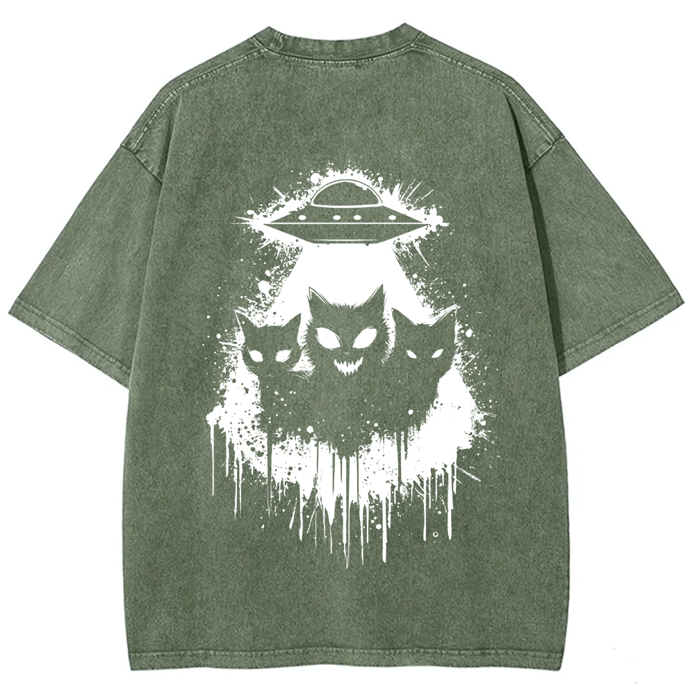Unisex Vintage Black Cats Cat Face UFO On t-Shirt