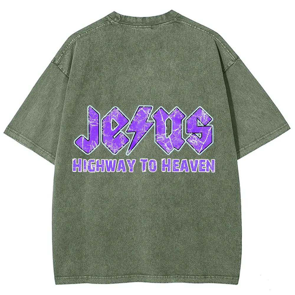 Jesus Highway To Heaven Unisex Fit Washed T-Shirt