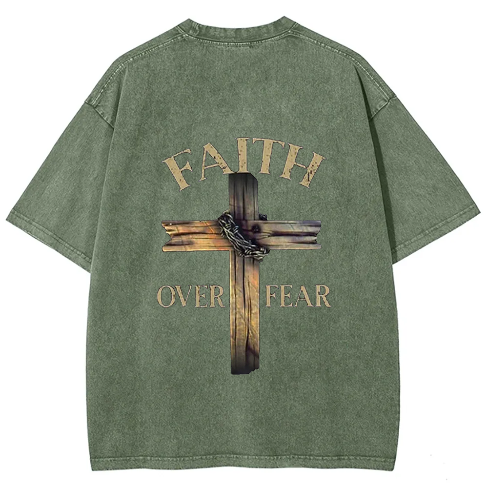 Faith Over Fear Cross Unisex Fit Washed T-Shirt