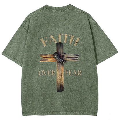 Faith Over Fear Cross Unisex Fit Washed T-Shirt