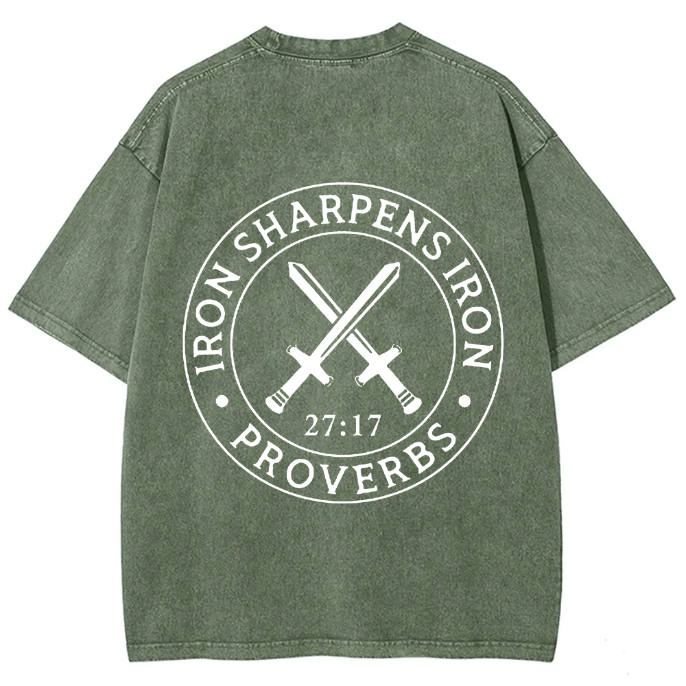 Iron Sharpens Iron PRVOERBS 27:17 Christian Unisex Fit Washed T-Shirt