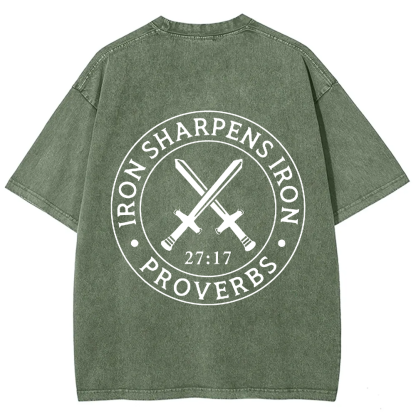 Iron Sharpens Iron PRVOERBS 27:17 Christian Unisex Fit Washed T-Shirt