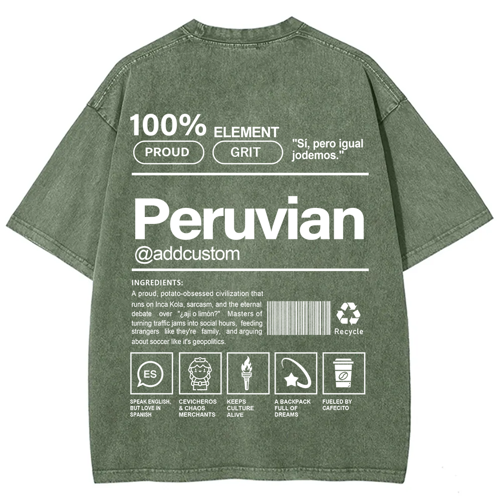 Peruvian Addcustom Unisex Fit  Washed T-Shirt
