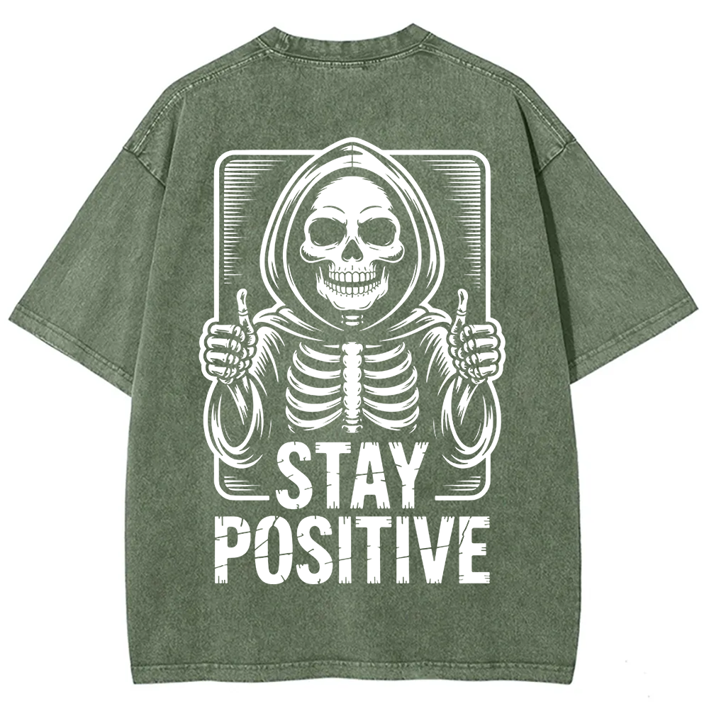 Unisex Vintage  Stay Positive Skeleton Sticker t-Shirt