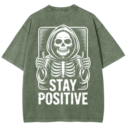 Unisex Vintage  Stay Positive Skeleton Sticker t-Shirt