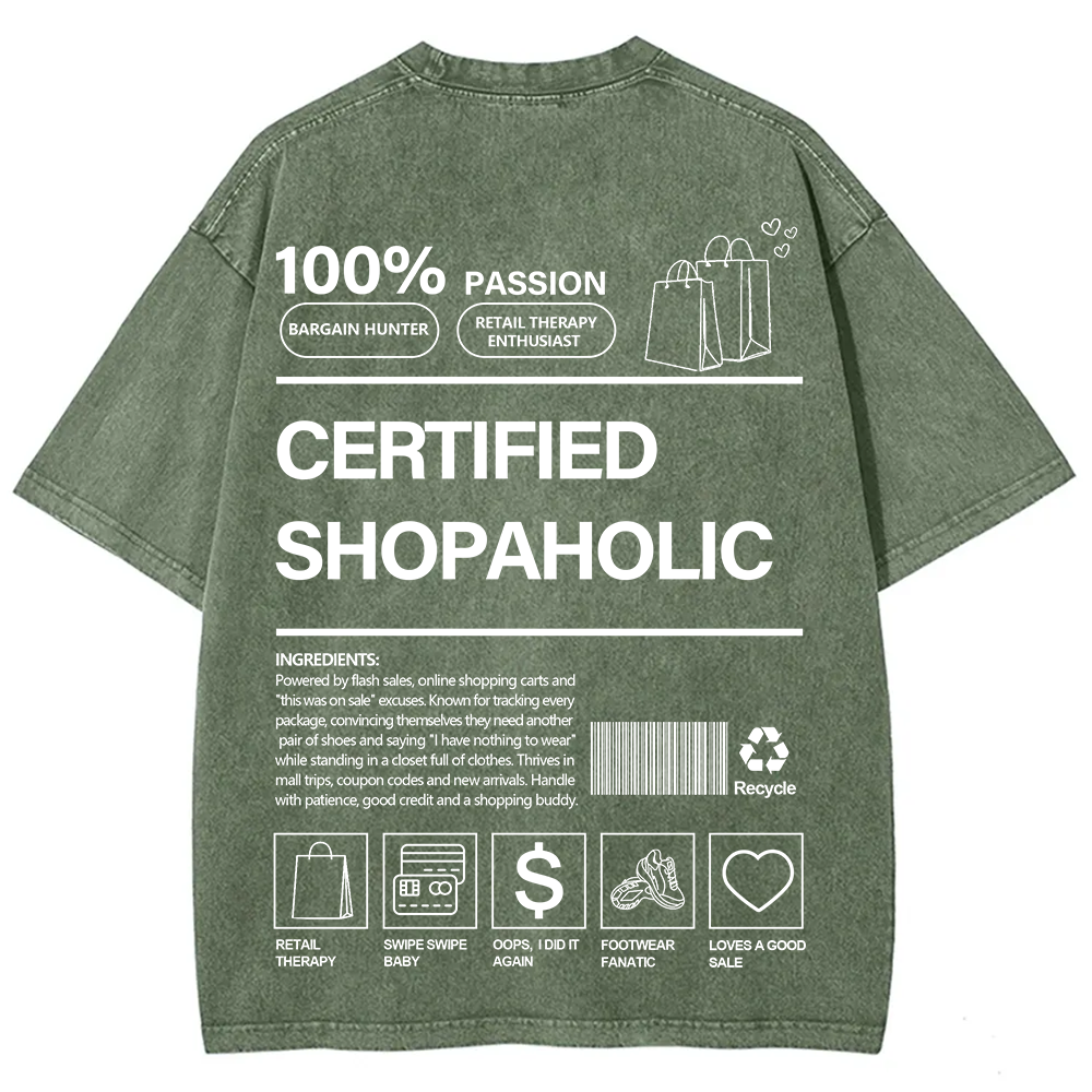 Certified Shopaholic Unisex Fit Washed T-Shirt