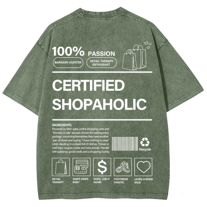 Certified Shopaholic Unisex Fit Washed T-Shirt