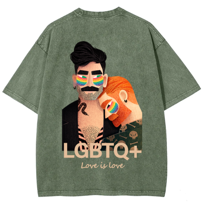 Lgbtq+ Love Is Love Unisex Fit Washed T-Shirt
