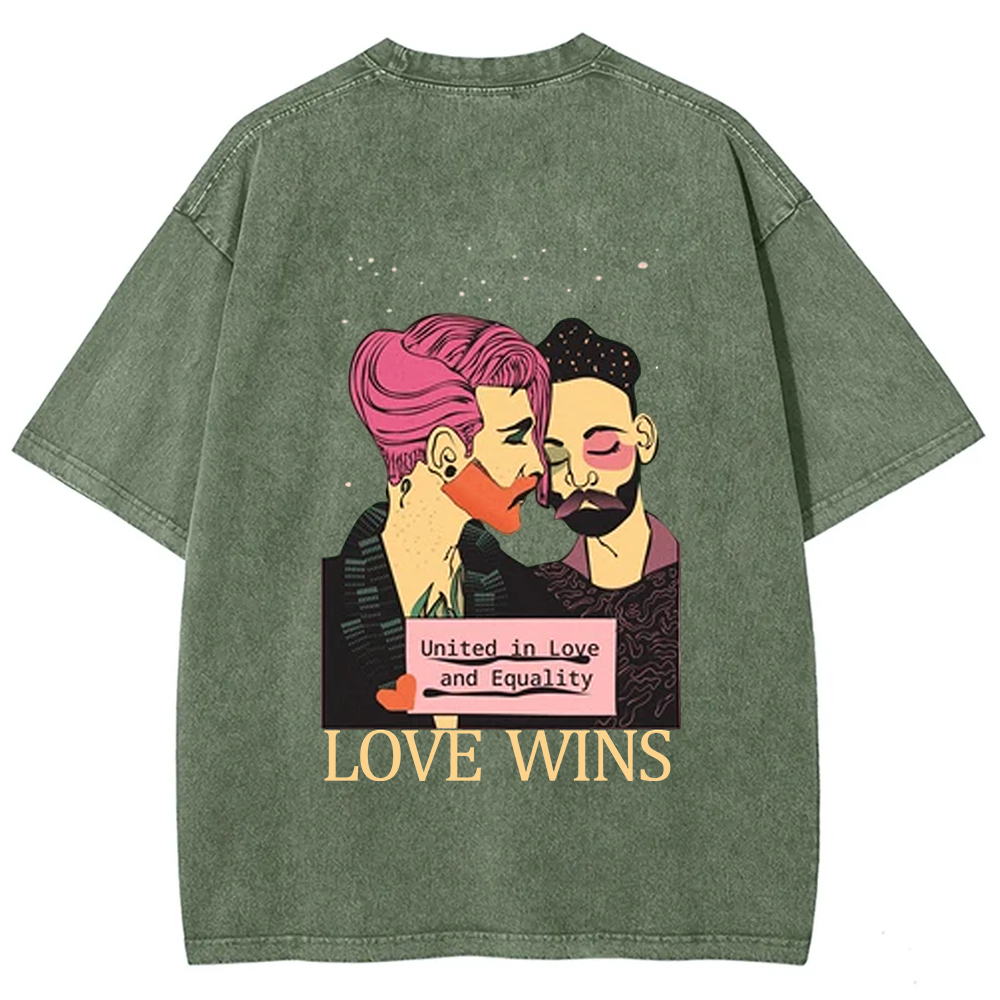 United in Love and Equality Love Wins Unisex Fit Washed T-Shirt
