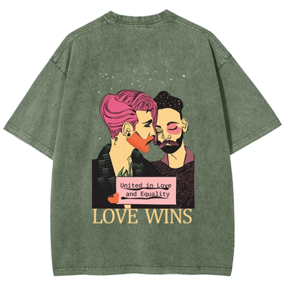 United in Love and Equality Love Wins Unisex Fit Washed T-Shirt