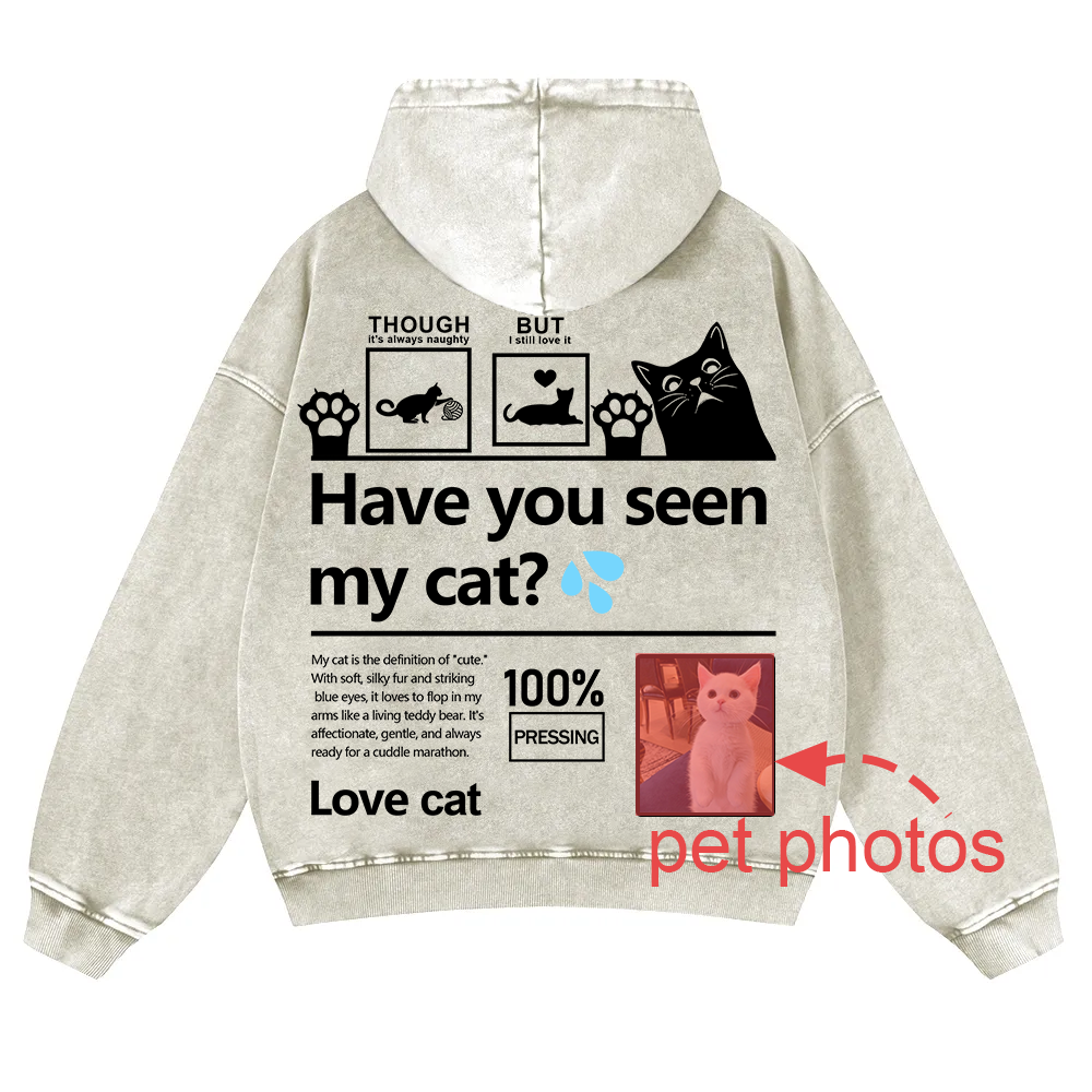 Cat Trick Customized Unisex Casual Washed Hoodie wearishow