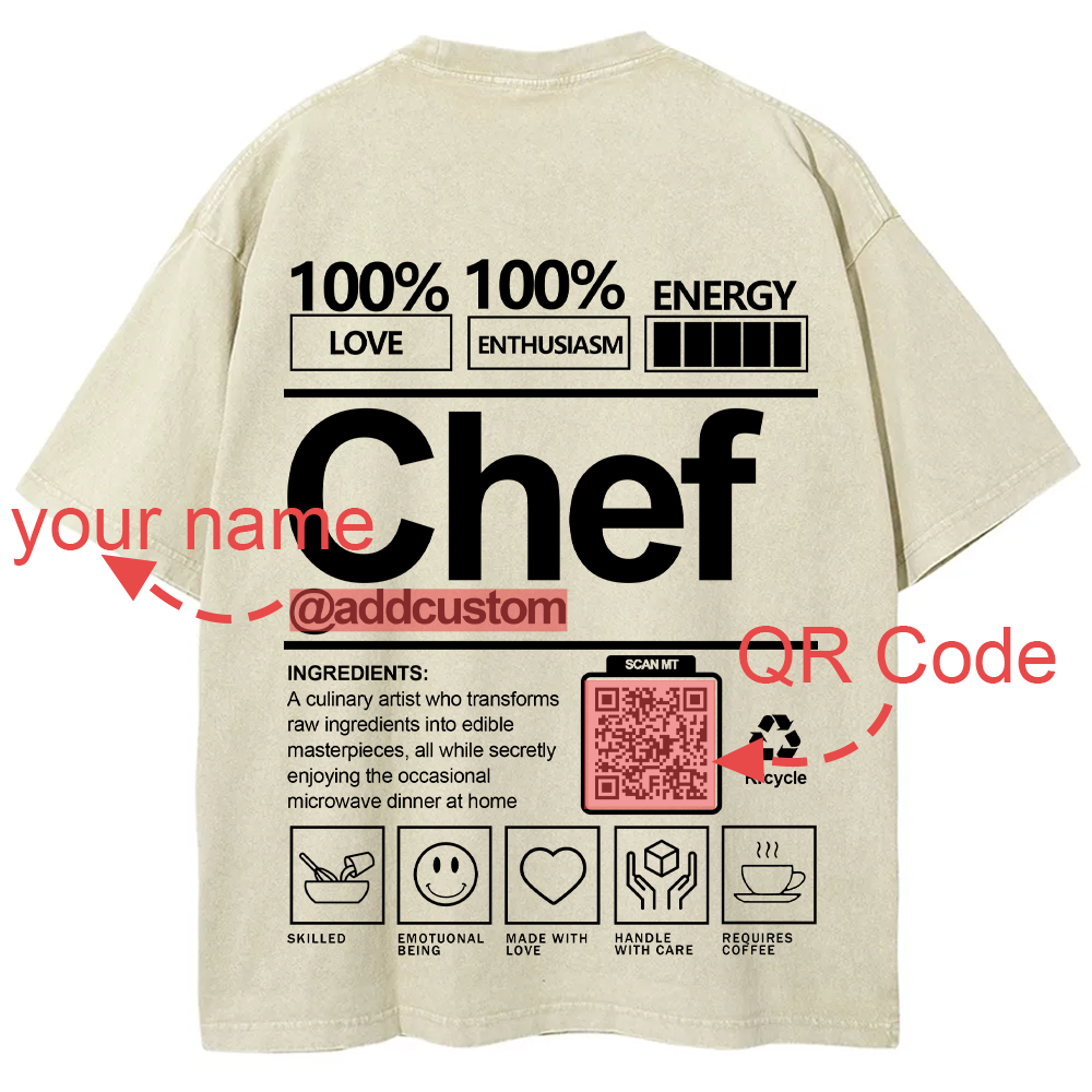 Chef Addcustom QR Code Unisex Fit Washed T-Shirt