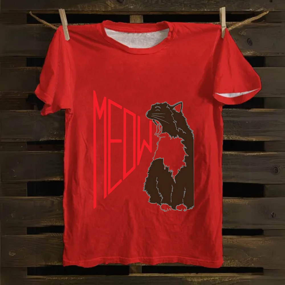 Meow Cat Print Casual  Cotton T-Shirt