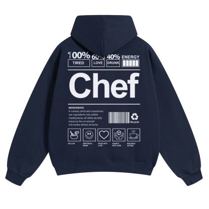 Chef Are 100%Tired 60%Love 40%Drunk Solid Color Hoodie