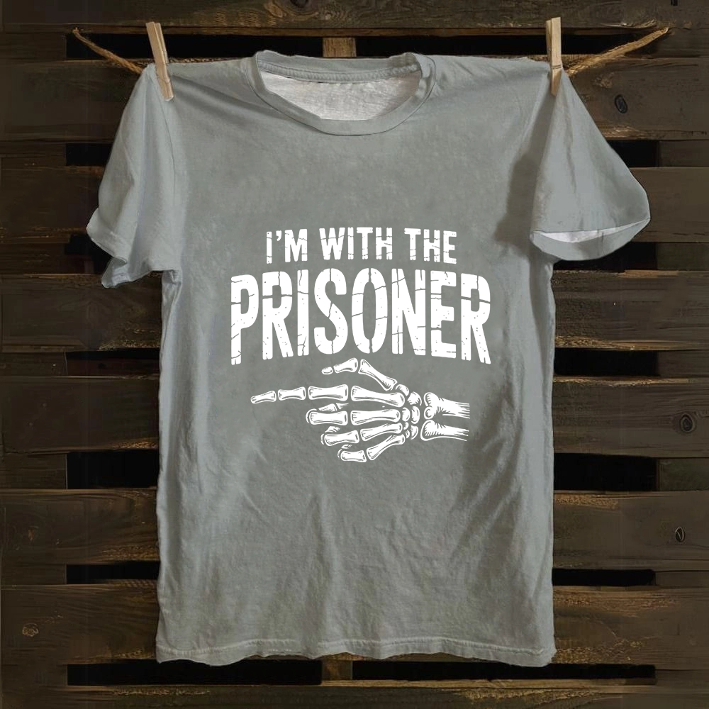 Unisex Vintage I'M With Prisoner Matching Couple Easy Halloween Cotton T-Shirt