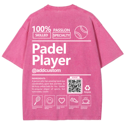 Padel player Addcustom QR Code Unisex Fit Washed T-Shirt wearishow