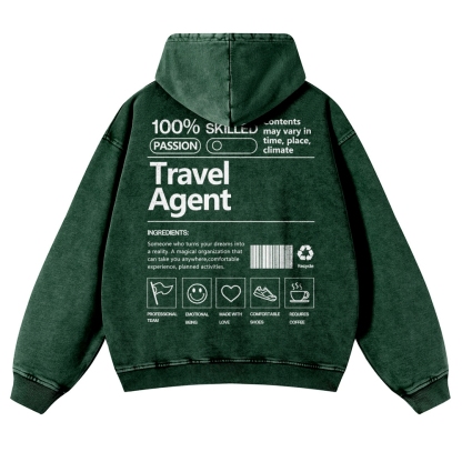Travel Agent Casual Washed Hoodie
