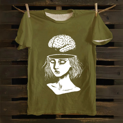 Unisex Vintage  Brain Escape Horror Art  Cotton T-Shirt